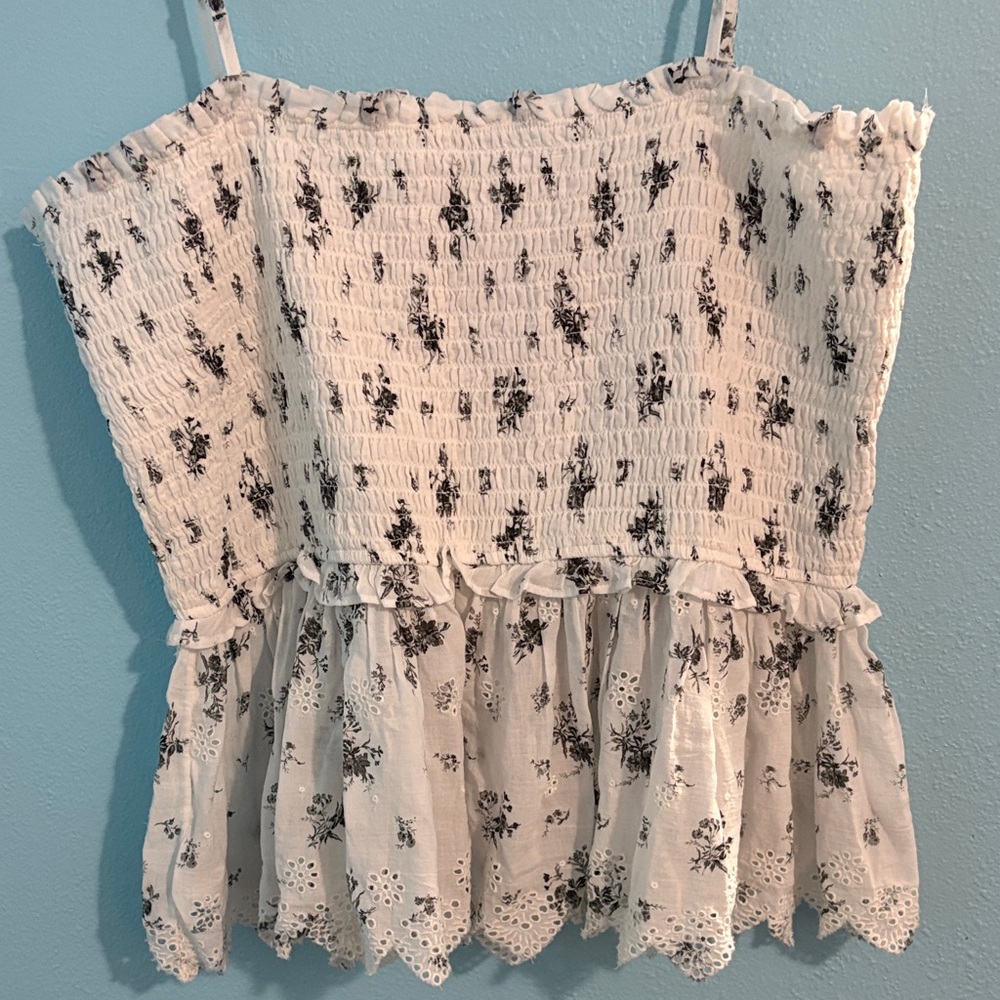 NWT American Eagle Tube or strap Floral White Smocked Top - Picture 4 of 5